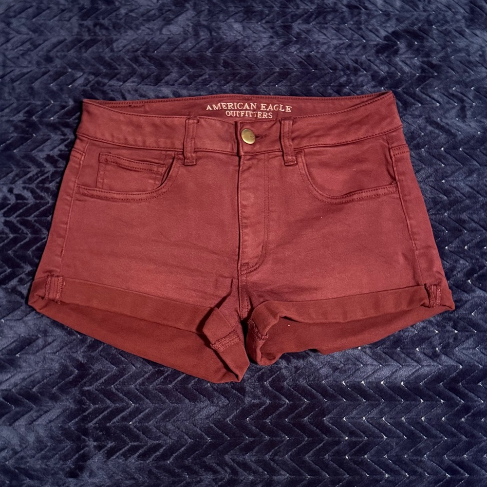American Eagle Women's High Waisted Dark Red Jean Shorts